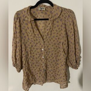 Show Me Your MuMu Floral Blouse - Tan and Purple